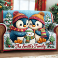 Personalized Christmas Penguin Quilted Sofa Cover, Penguin Sofa Cover, Patchwork Couch Throw, Sofa Protector, Holiday Sofa Decor QUILTSOFA02