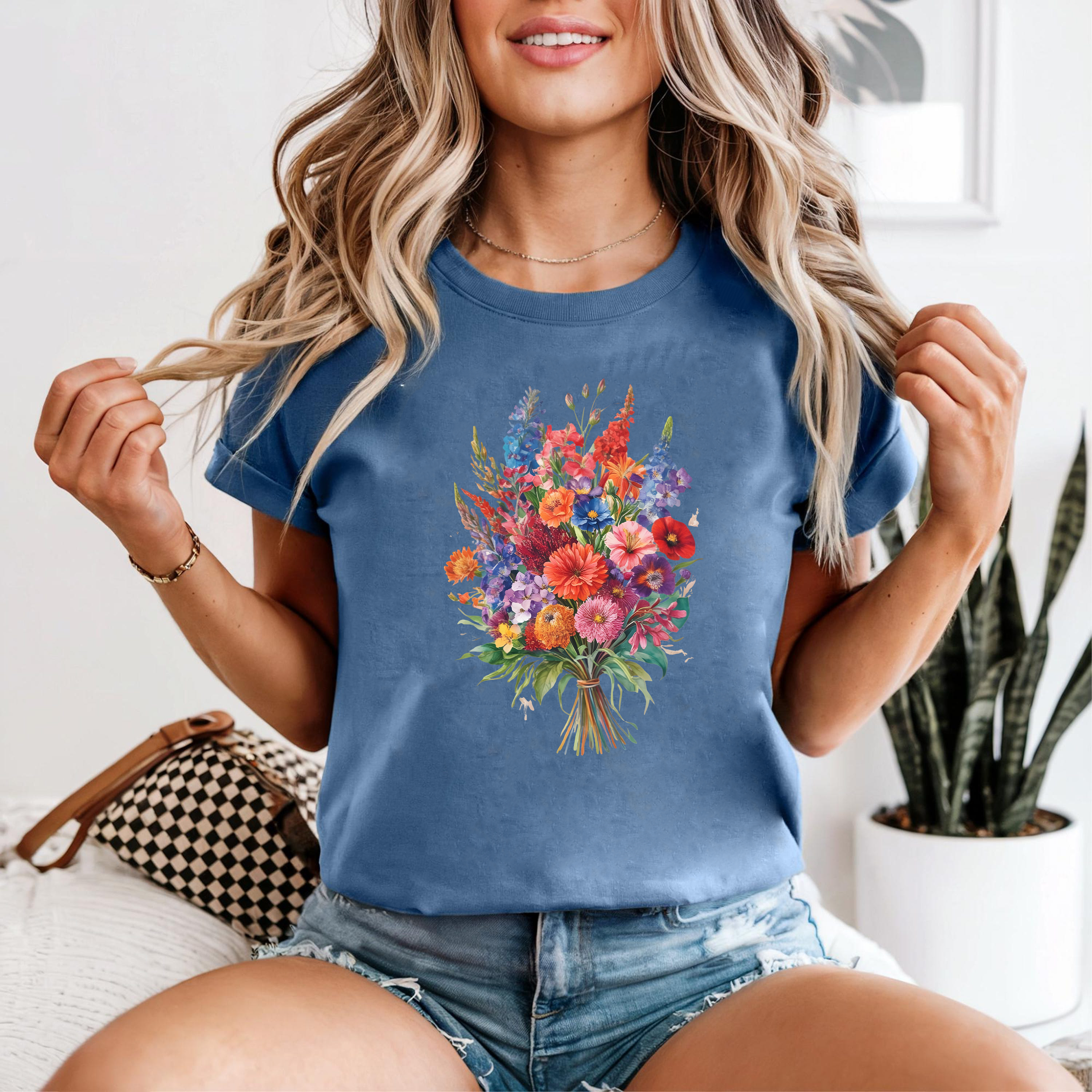 Colorful Floral Bouquet Shirt, Garden Flower Tee, Spring Bloom Shirt, Bright Botanical Tee, Nature Lover T-Shirt, Gift For Her