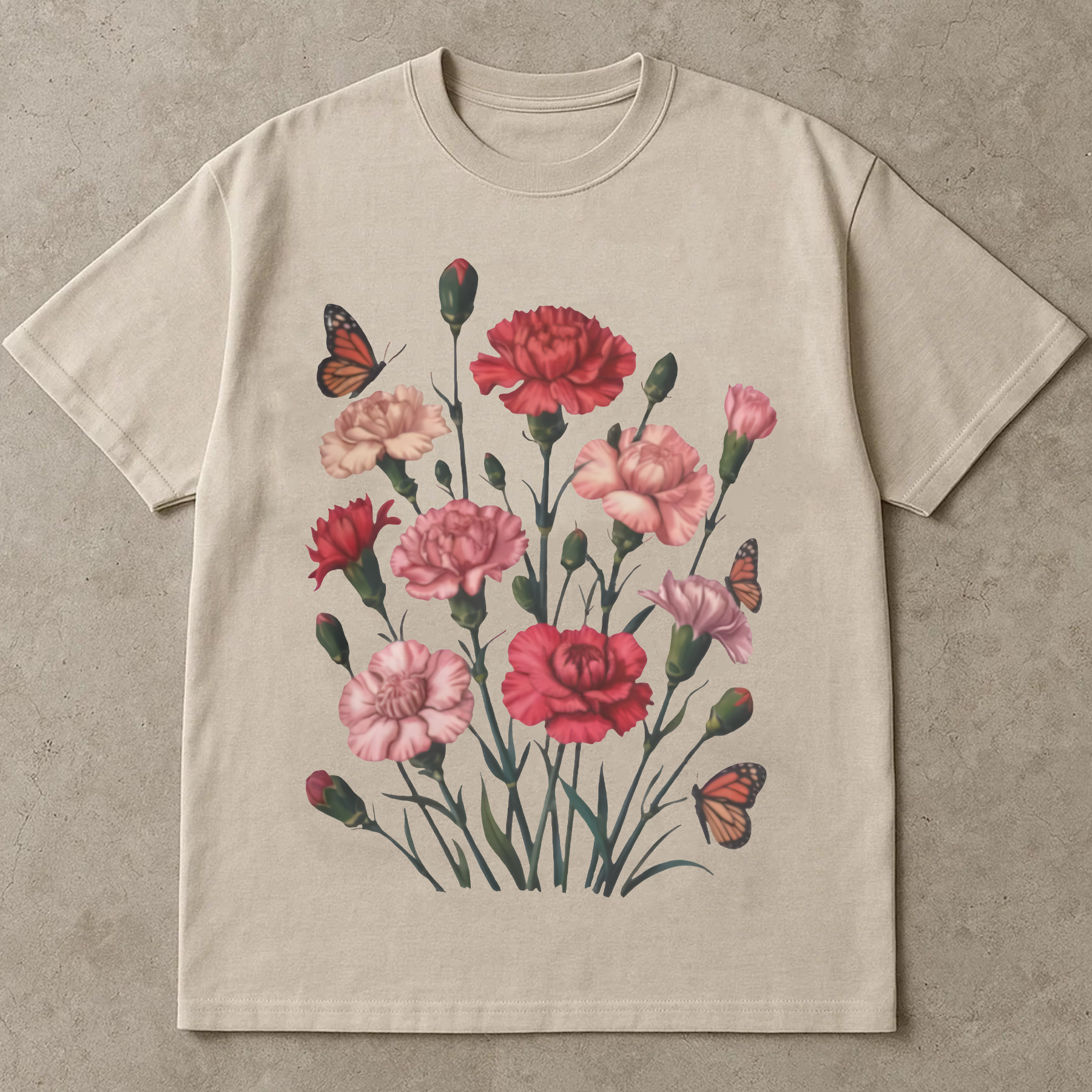 Carnation Flower Shirt, Floral Graphic Tee, Butterfly Carnation T-Shirt, Botanical Flower Lover Gift, Cute Garden Shirt