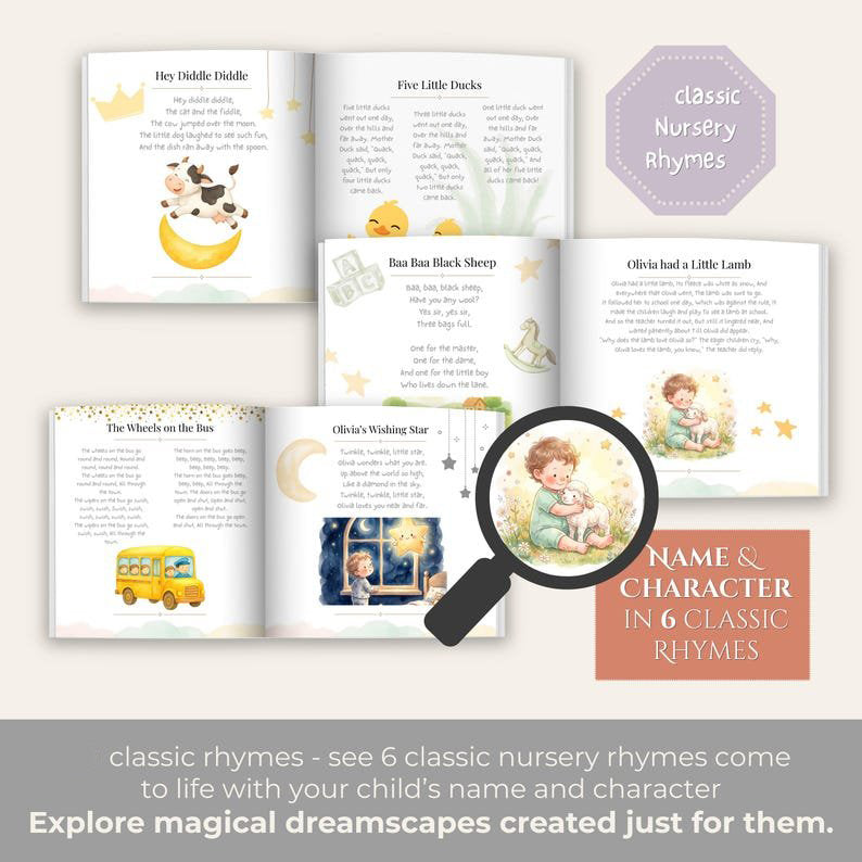 Personalized Nursery Rhymes Book, Custom Baby Name Storybook, Baby Shower Gift for Boy or Girl, First Birthday Gift Baby Keepsake PBOOK02