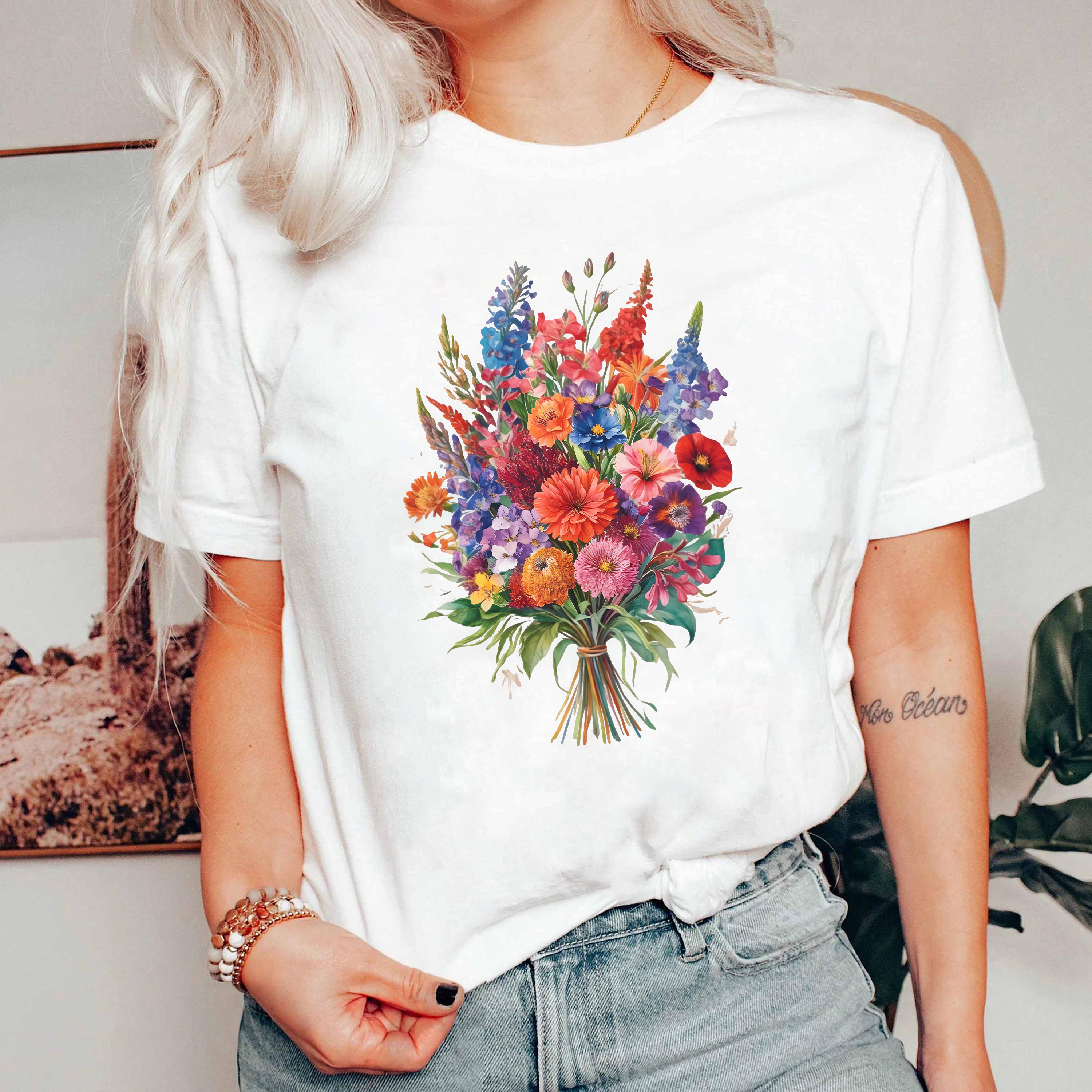Colorful Floral Bouquet Shirt, Garden Flower Tee, Spring Bloom Shirt, Bright Botanical Tee, Nature Lover T-Shirt, Gift For Her