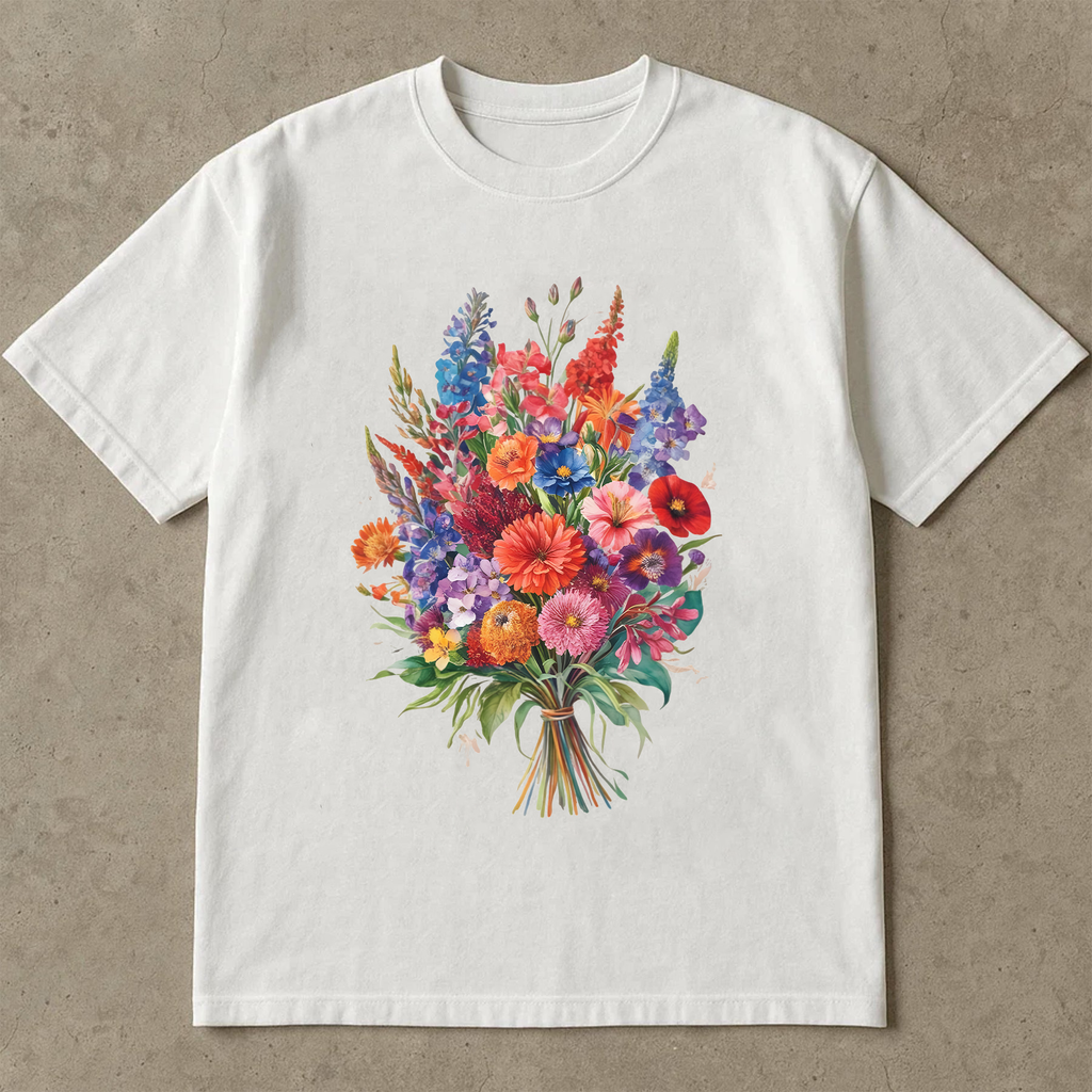 Colorful Floral Bouquet Shirt, Garden Flower Tee, Spring Bloom Shirt, Bright Botanical Tee, Nature Lover T-Shirt, Gift For Her