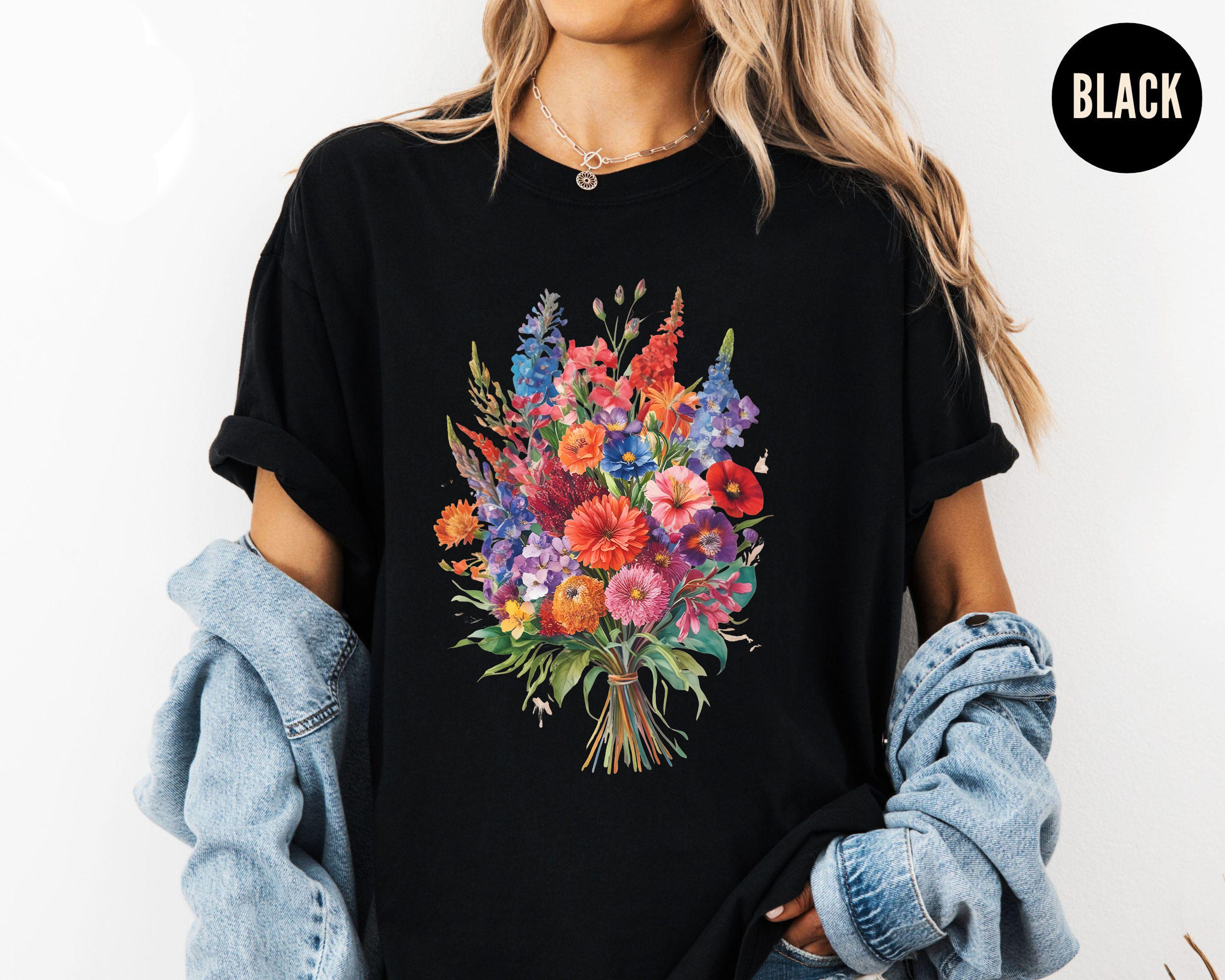 Colorful Floral Bouquet Shirt, Garden Flower Tee, Spring Bloom Shirt, Bright Botanical Tee, Nature Lover T-Shirt, Gift For Her