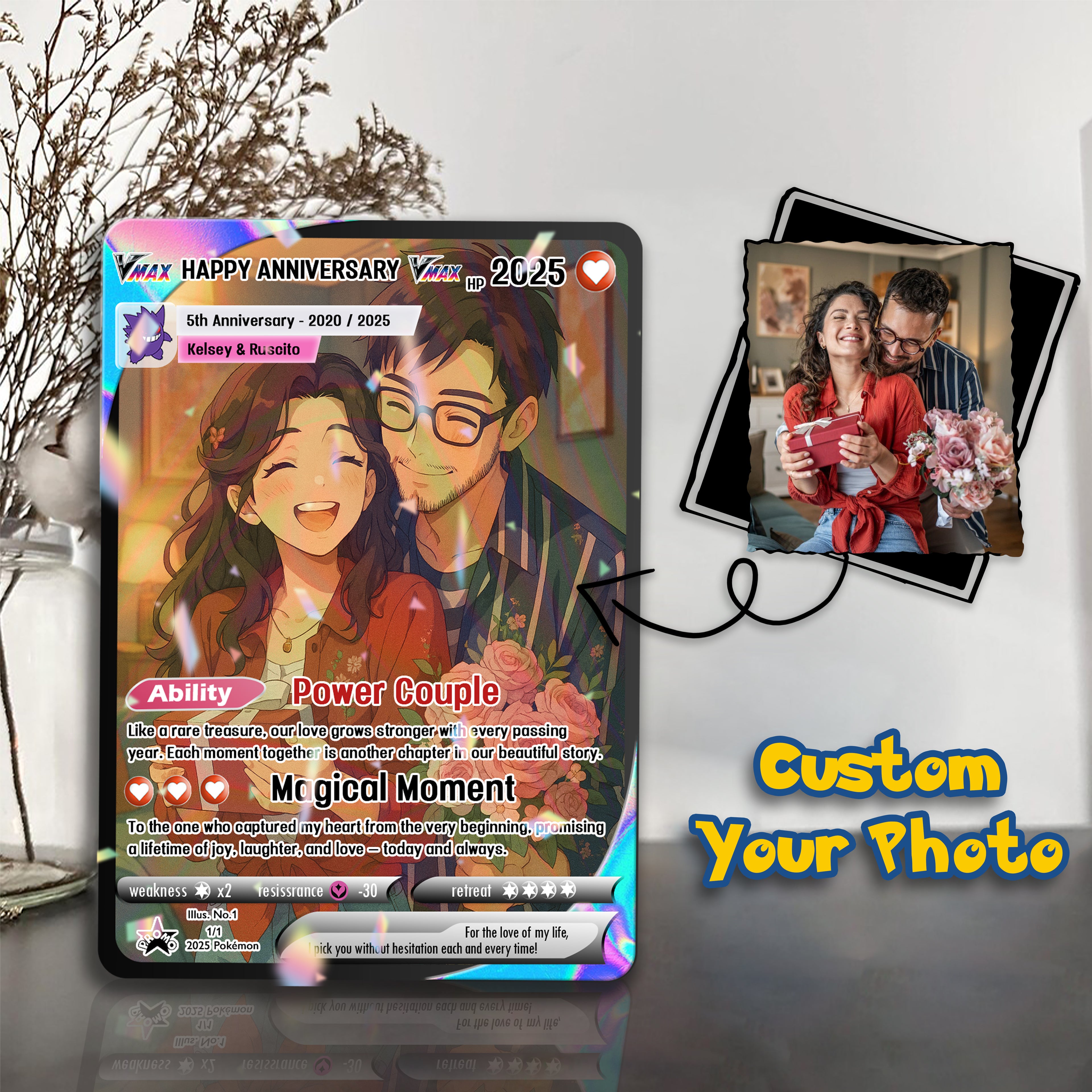 Personalized Pokemon Anniversary Card, Custom Photo Anime Wedding Card, Anniversary Gift, Gift for Him, Gift for Her, Custom Card for Couple