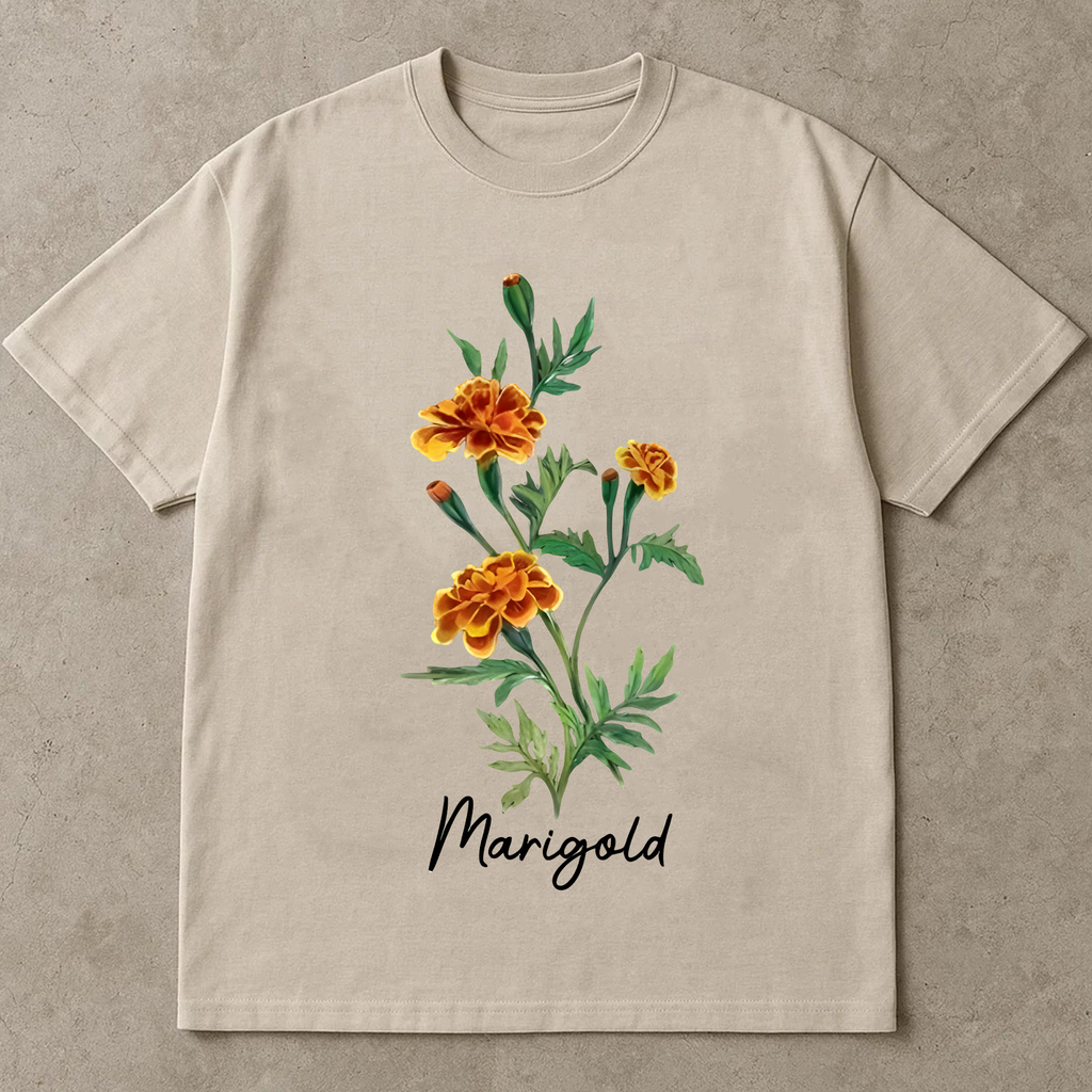 Marigold Flower Shirt, Vintage Botanical Graphic Tee, Floral Nature T-Shirt, Garden Lover Gift, Boho Plant Print Top