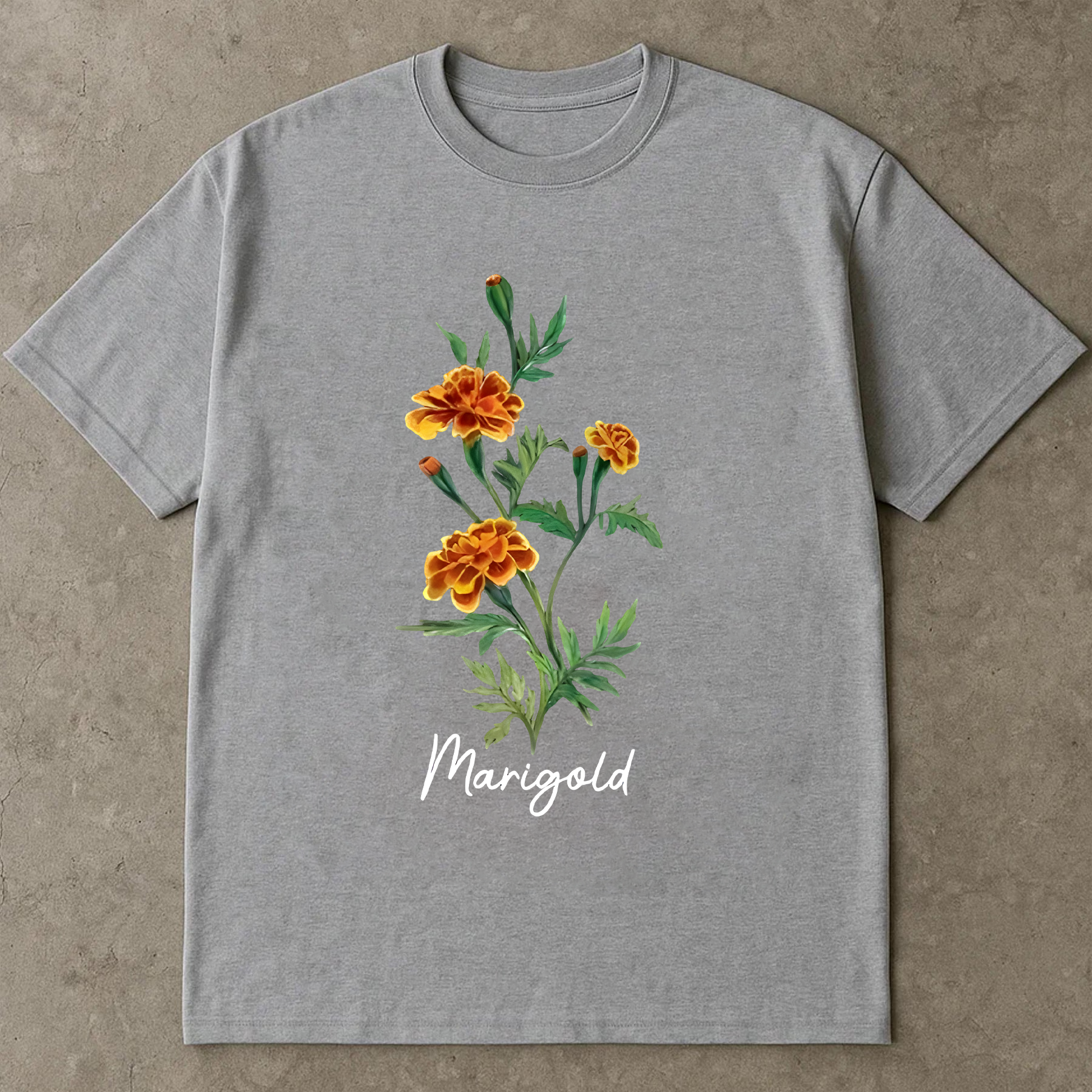 Marigold Flower Shirt, Vintage Botanical Graphic Tee, Floral Nature T-Shirt, Garden Lover Gift, Boho Plant Print Top