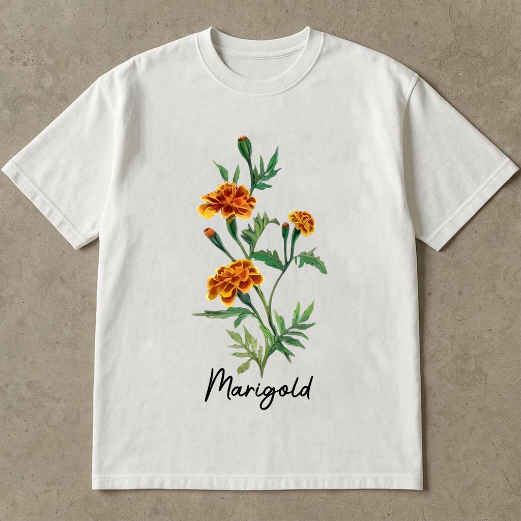 Marigold Flower Shirt, Vintage Botanical Graphic Tee, Floral Nature T-Shirt, Garden Lover Gift, Boho Plant Print Top