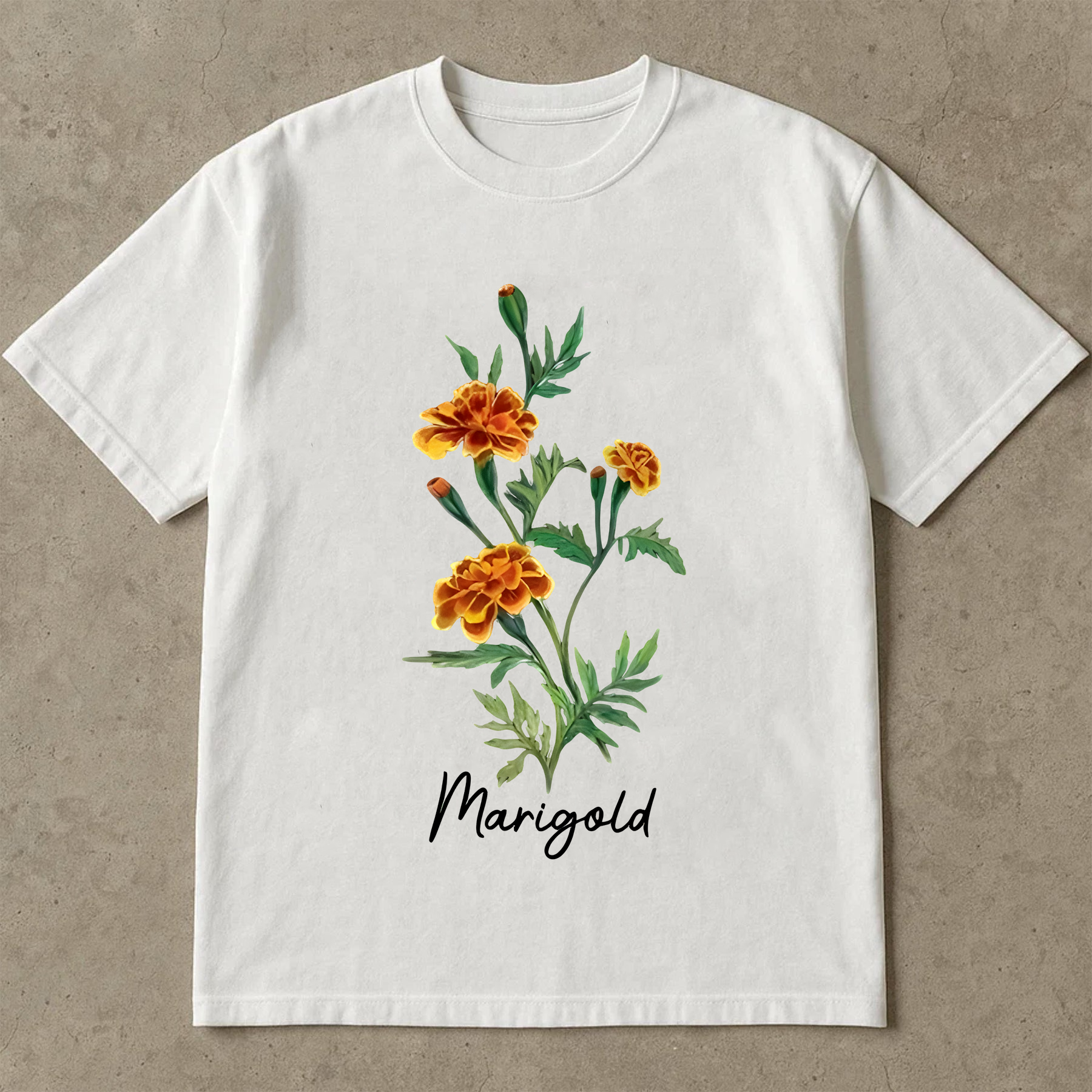 Marigold Flower Shirt, Vintage Botanical Graphic Tee, Floral Nature T-Shirt, Garden Lover Gift, Boho Plant Print Top