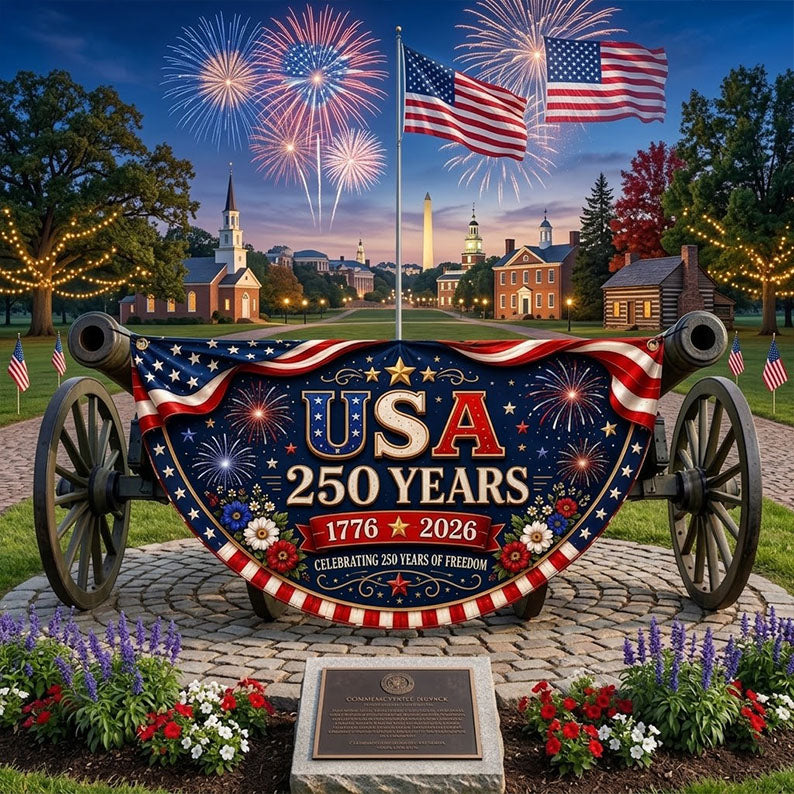USA 250th Anniversary Banner, America 250 Years Fan Flag, 1776-2026 Patriotic Porch Decor, Fourth of July Fence Banner. BPETAL01
