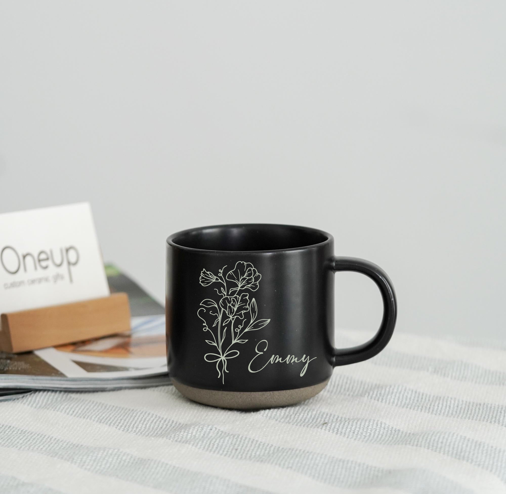 Custom Pottery Mug Birth Flower Mug, Personalized Mug for Mom Family Gift, Gift for Dad Mug Engraved Gift Christmas Gifts Ideas, Gift for Her ZT