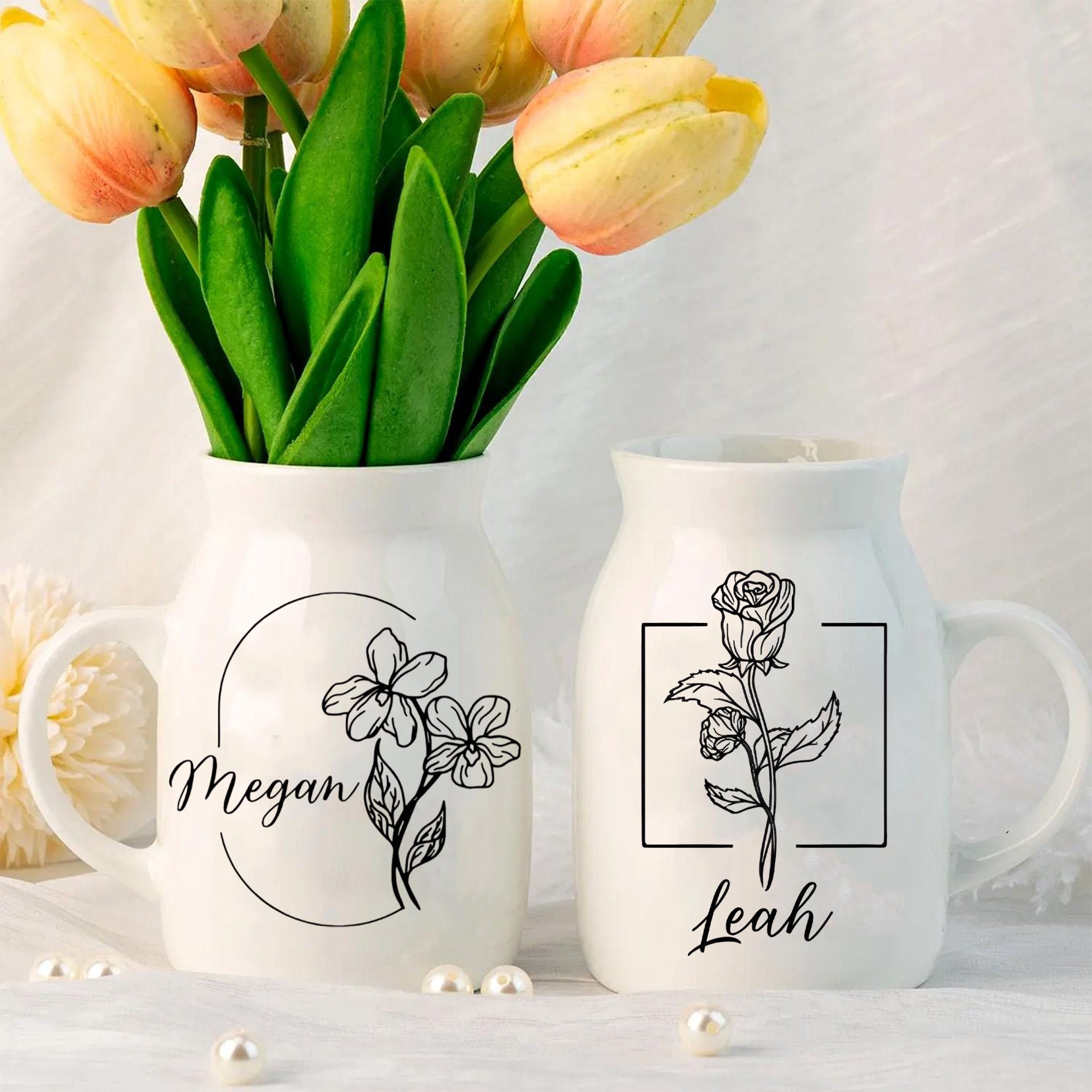 Personalized Ceramic Flower Vase With Name, Custom Floral Pottery Vase, Decorative Flower Holder, Birthday Gift, Bridesmaid Gift, Gift For Her Mother