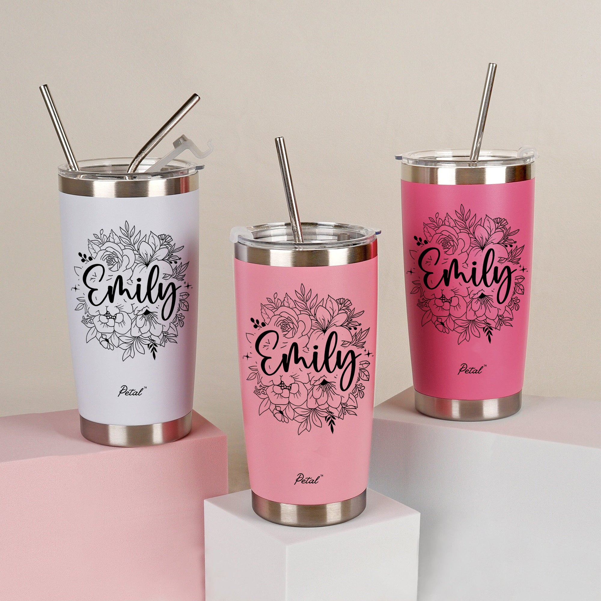 Personalized Birth Flowers With Name  Stainless Steel Tumbler 20oz, Bridesmaid Gift, Custom Name Travel Cup, Birthday Gift, Gift For Her Mother