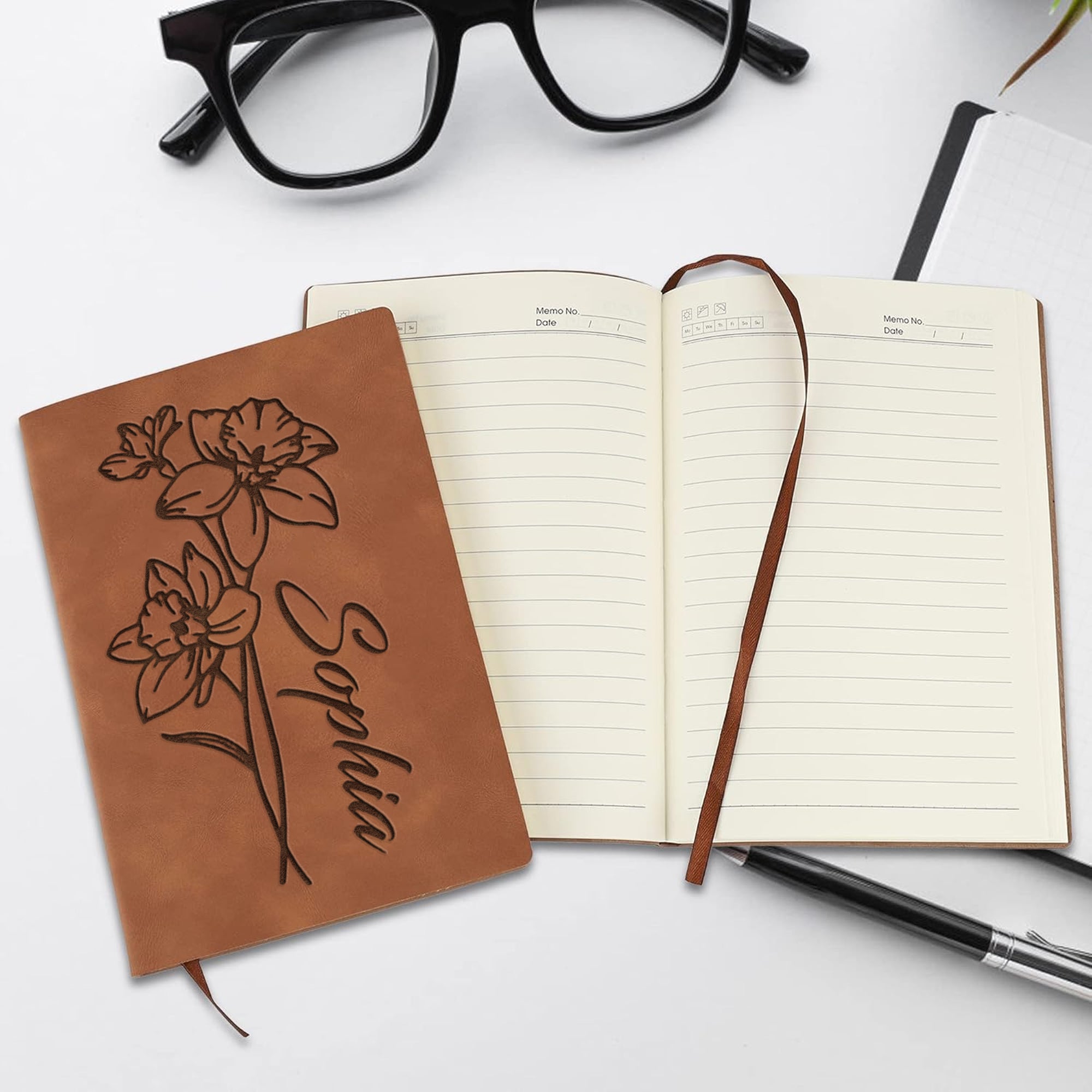 Personalized Birth Flower Notebook With Name, Custom Journal, Floral Diary, Mothers Day Gift, Bridesmaid Proposal, Unique Gifts for Her