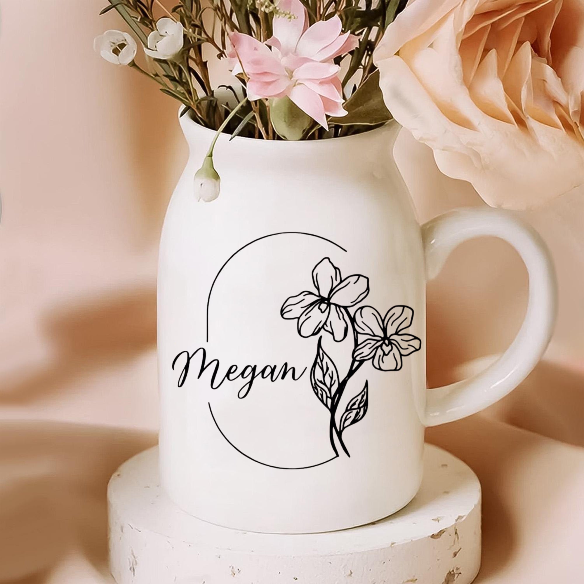 Personalized Ceramic Flower Vase With Name, Custom Floral Pottery Vase, Decorative Flower Holder, Birthday Gift, Bridesmaid Gift, Gift For Her Mother