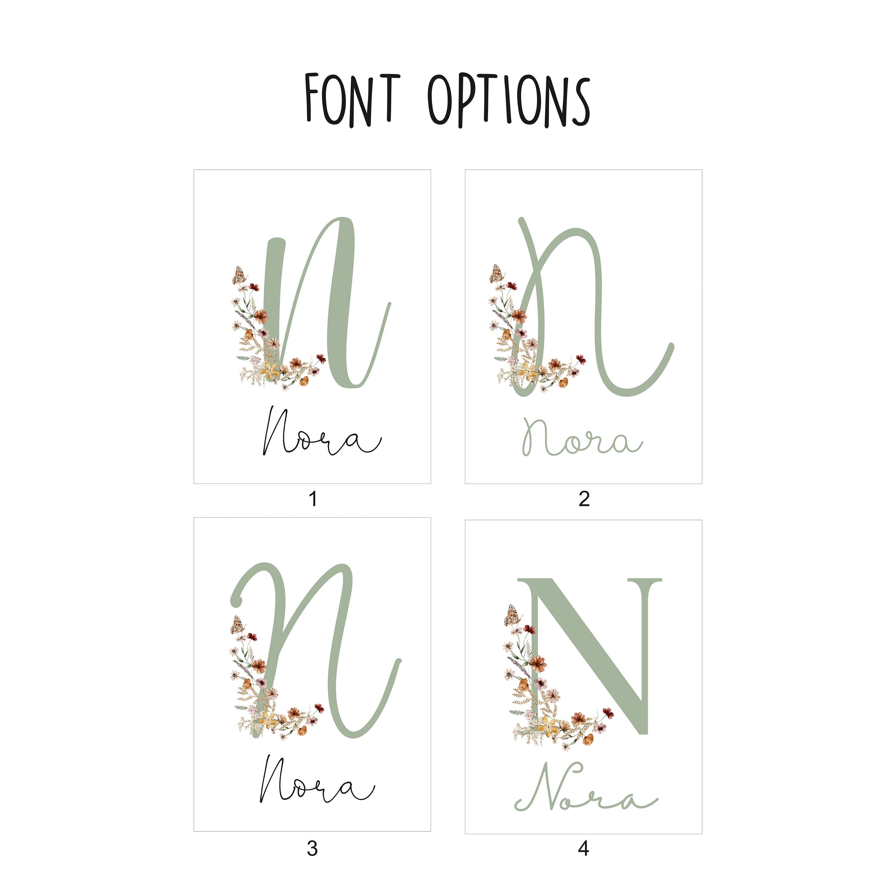 Custom Wildflowers Prints, Floral Nursery Wall Art, Boho Baby Girl Nursery Decor, Watercolor Flowers Set Of 3, Personalised Name - Initial