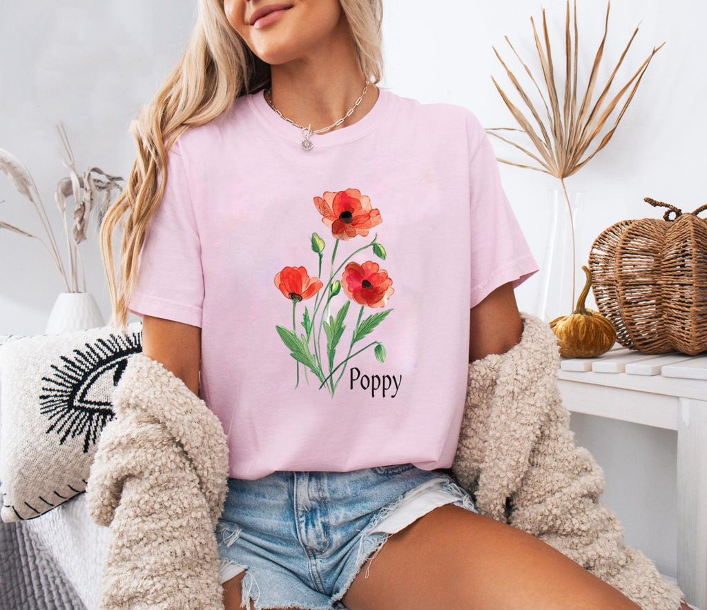 Poppy Flower Shirt, Red Floral Graphic Tee, Vintage Botanical T-Shirt, Nature Lover Gift, Wildflower Garden Print Top