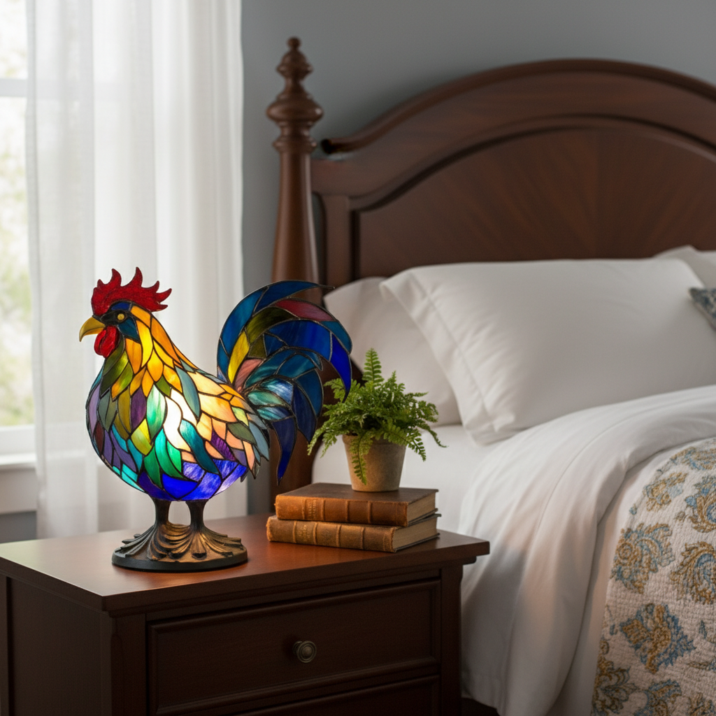 Chicken LED Table Light, Acrylic Plastic Chicken Animal Desk Lamp, Cute Farm Style Night Light, Cozy Bedroom and Home Decor