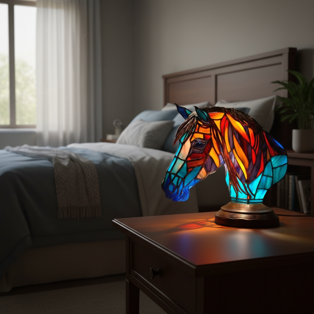 Horse Head LED Table Light, Acrylic Plastic Horse Animal Desk Lamp, Artistic Horse Night Light, Cozy Bedroom and Home Decor