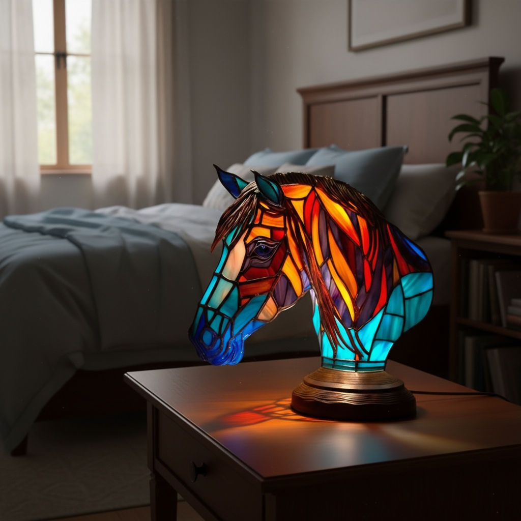 Horse Head LED Table Light, Acrylic Plastic Horse Animal Desk Lamp, Artistic Horse Night Light, Cozy Bedroom and Home Decor