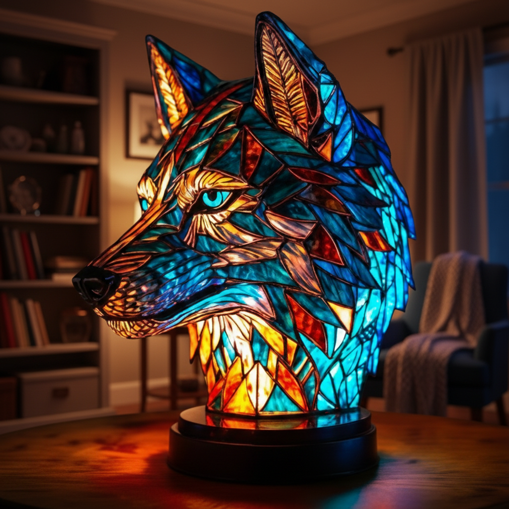 Wolf Head LED Table Light, Acrylic Plastic Wolf Animal Desk Lamp, Artistic Wolf Night Light, Cozy Bedroom and Home Decor