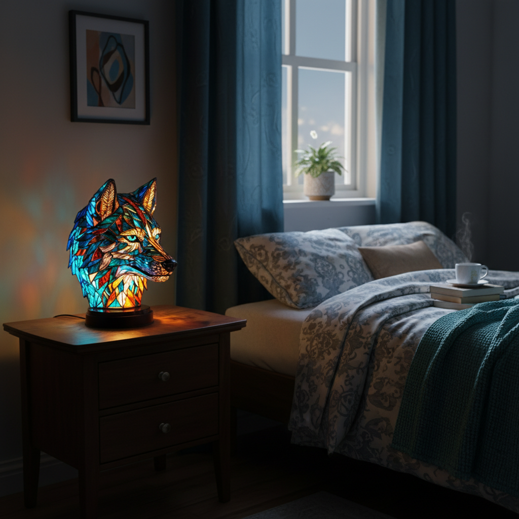 Wolf Head LED Table Light, Acrylic Plastic Wolf Animal Desk Lamp, Artistic Wolf Night Light, Cozy Bedroom and Home Decor