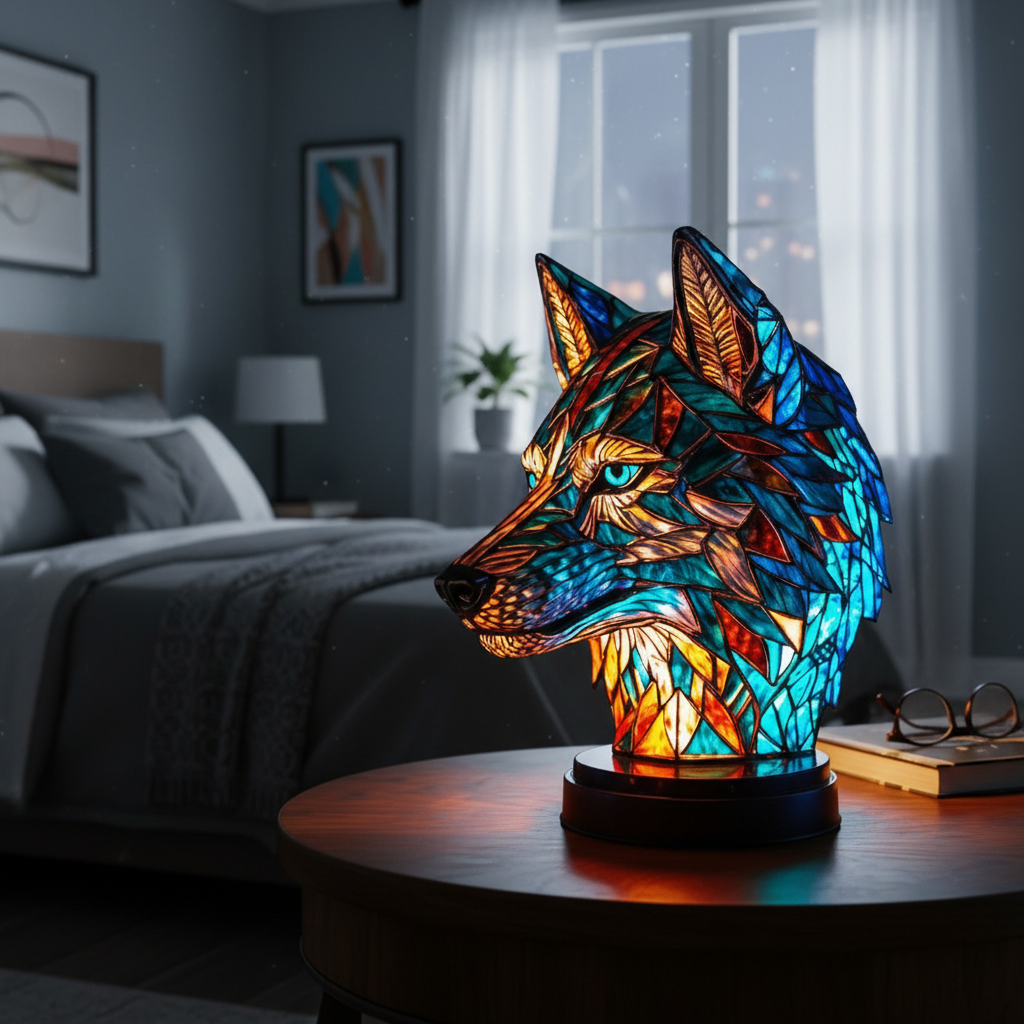 Wolf Head LED Table Light, Acrylic Plastic Wolf Animal Desk Lamp, Artistic Wolf Night Light, Cozy Bedroom and Home Decor