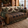 Personalized Rustic Woodland Moose Quilted Sofa Cover, Moose Pattern Sofa Cover, Patchwork Couch Throw, Sofa Protector, Holiday Sofa Decor QUILTSOFA26