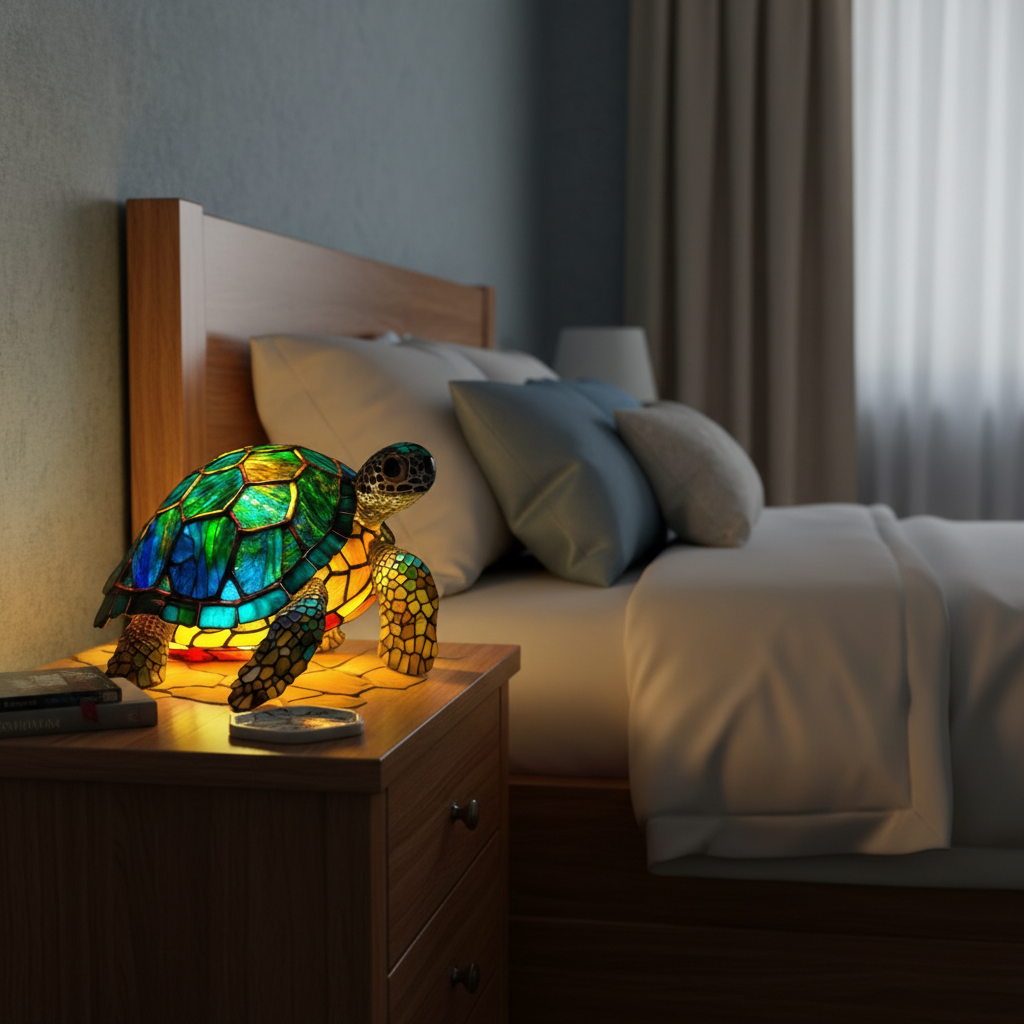 Sea Turtle LED Table Light, Acrylic Plastic Turtle Animal Desk Lamp, Artistic Ocean Theme Night Light, Cozy Bedroom and Home Decor