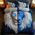 Elemental Lion Quilted Bedding Set, Lion Art Blanket with Pillowcases, Festive Winter Bedroom Decor, Bedding Decor PTBED64