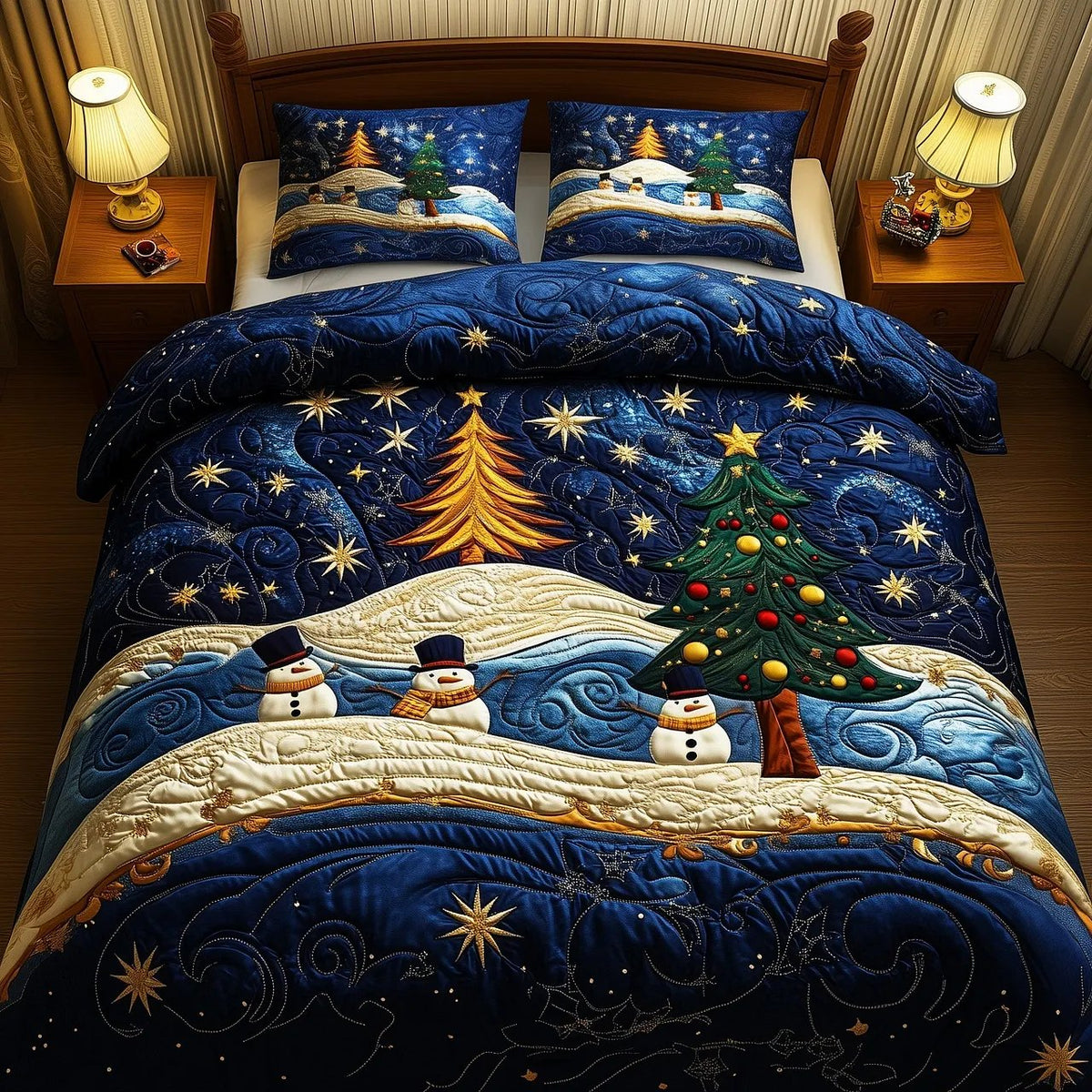 Christmas Dreamland Quilted Bedding Set, Christmas Blanket with Pillowcases, Festive Winter Bedroom Decor, Bedding Decor PTBED65