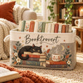 Personalized Booktrovert Basket, Custom Book Lover Gift, Black Cat Mom Storage Bin, Floral Organizer BBPETAL41