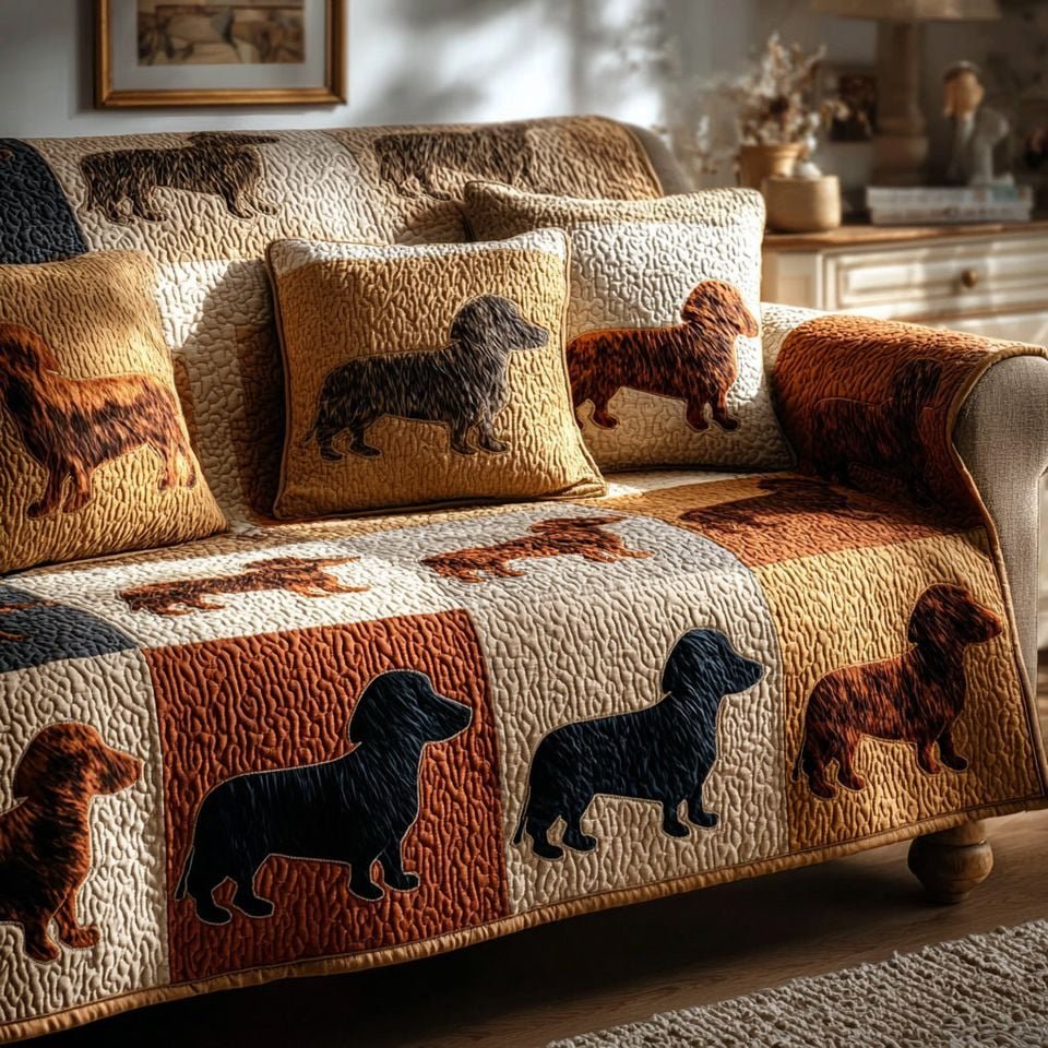 Personalized Dachshund Quilted Sofa Cover, Dachshund Sofa Cover, Patchwork Couch Throw, Sofa Protector, Holiday Sofa Decor QUILTSOFA31