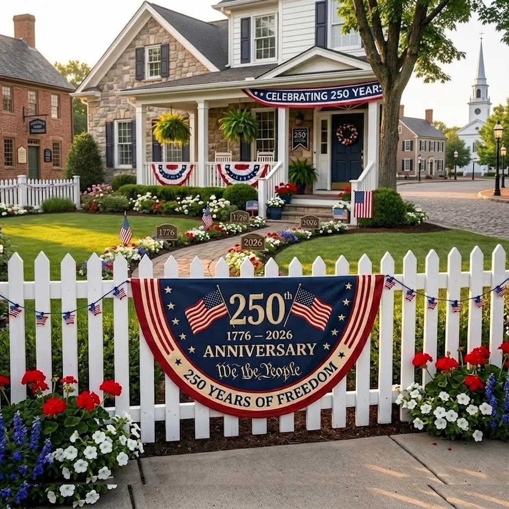 250th Anniversary America Bunting Flag, Patriotic Porch Decor, Semicircle Bunting Flag, Fourth of July Outdoor Decor, USA 1776 2026. BPETAL04