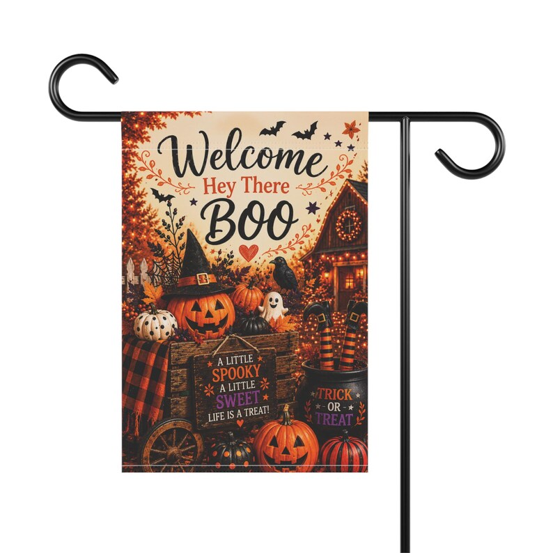 Halloween Garden Flag Welcome Boo Decor, Spooky Cute Pumpkin Porch Flag, Trick or Treat Fall Yard Decoration Welcome Flag. HLWGFPETAL5