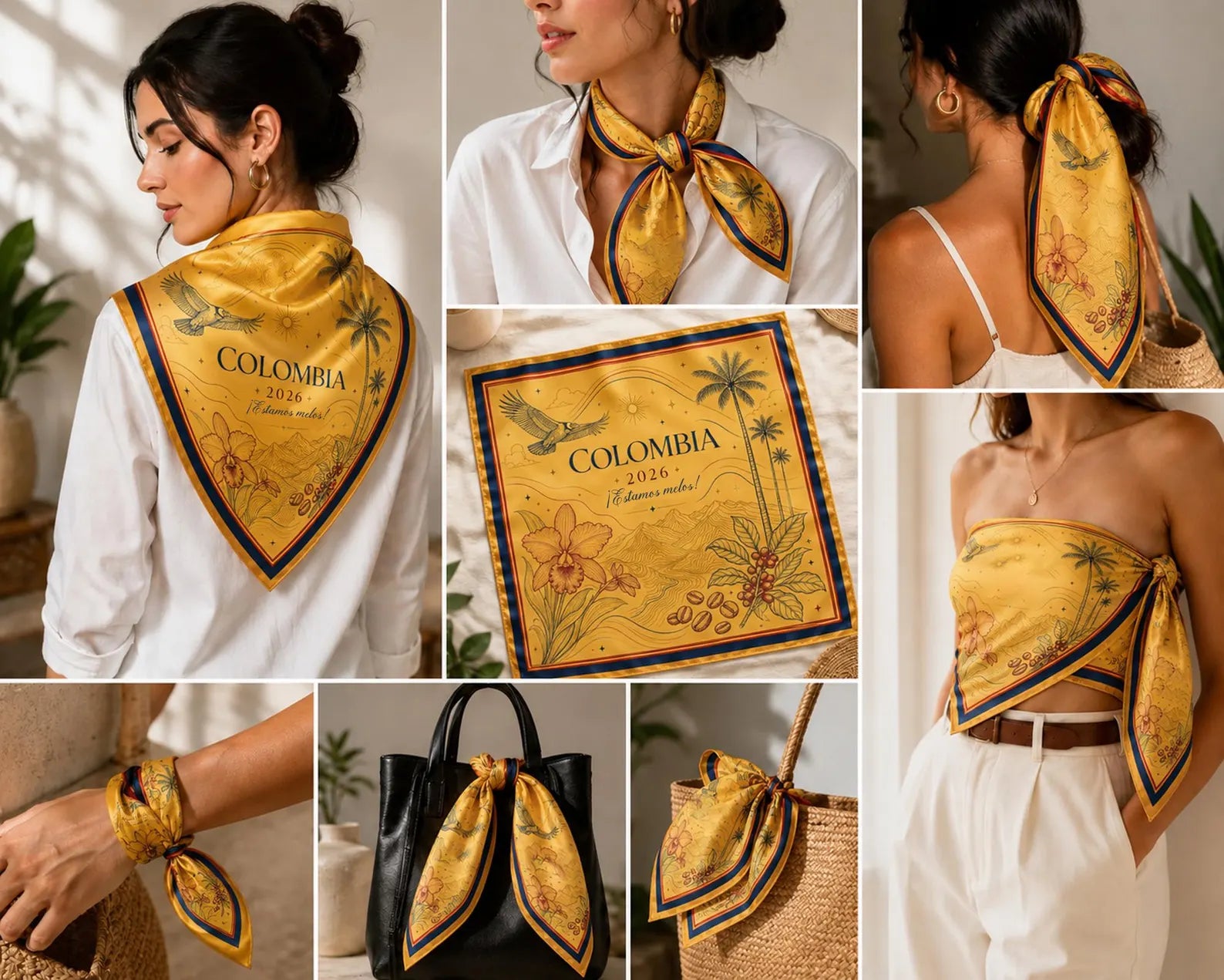 Colombia Satin Hair Scarf, Colombian Flag Bandana, Condor Orchid Square Headscarf, Latina Pride Souvenir Gift, Football International 2026. SSPETAL18