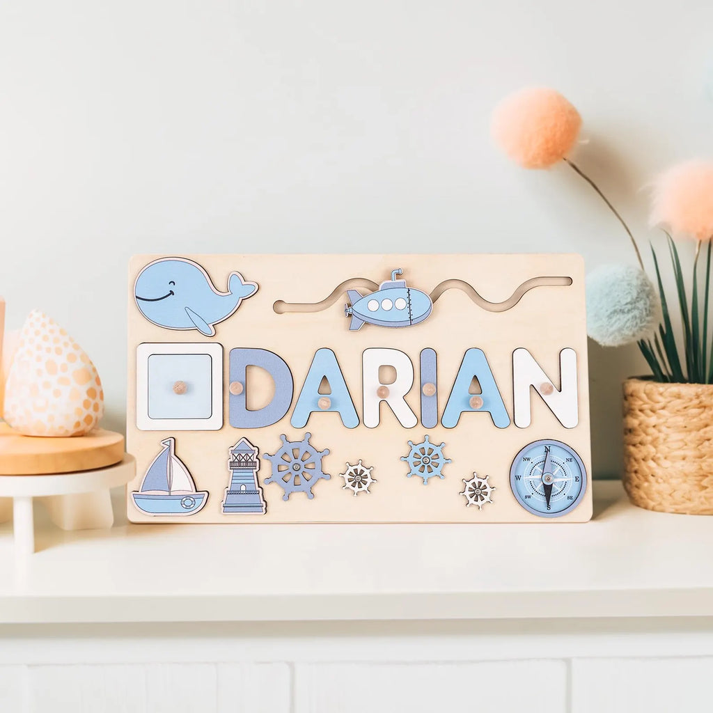Custom Baby Girl Name Puzzle, Wooden Montessori Toys, Christmas Gifts for Toddlers, 1 year old gifts, Personalized 1st Girl birthday gifts. NPPETAL19