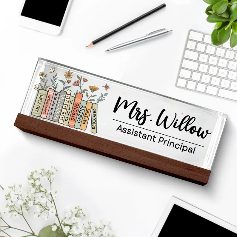 Assistant Principal Desk Name Plaque,Personalized Desk Name Plate for Teacher,Back To School Teacher Gift, Custom Name Teacher Acrylic Block. DNPETAL02