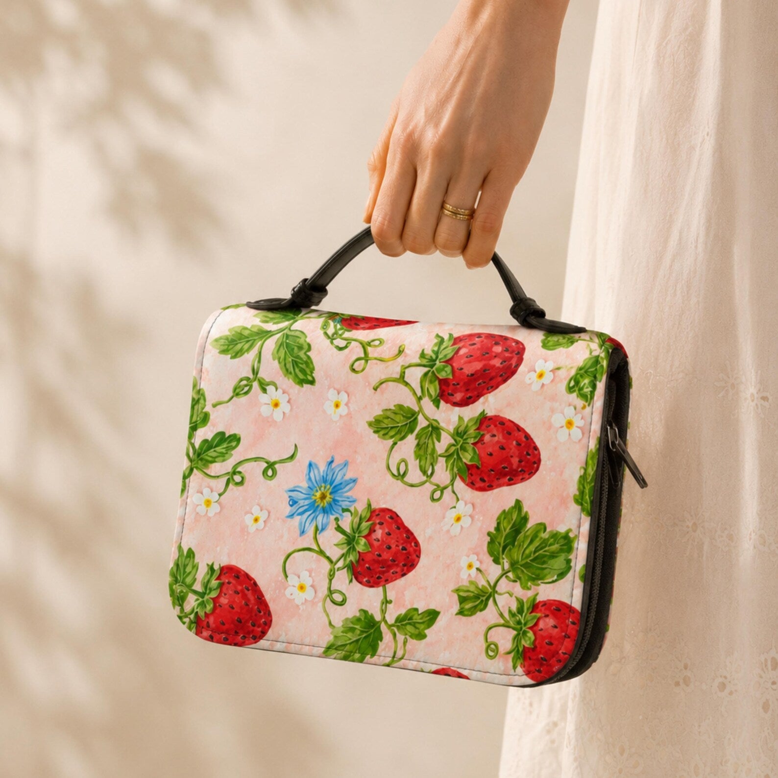 Coquette Strawberry Bible Cover Personalized Scripture Sleeve Cute Christian Book Cover Cottagecore Bible Bag Gift for Teen Girl Church Tote. BCPETAL19