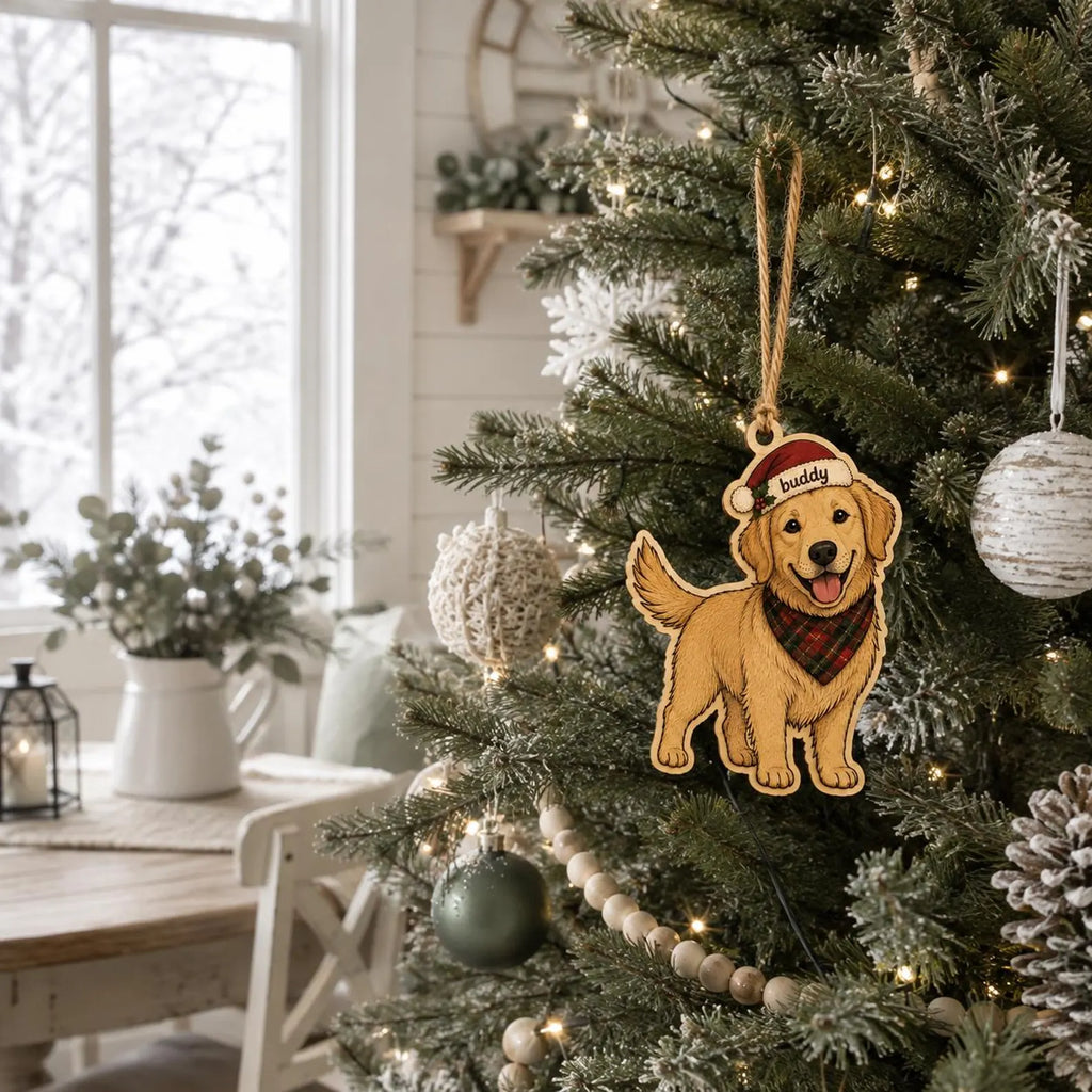 Personalized Golden Retriever Wooden Ornament, Custom Dog Name Christmas Ornament, Pet Memorial Gift, Dog Lover Christmas Keepsake	COPETAL12