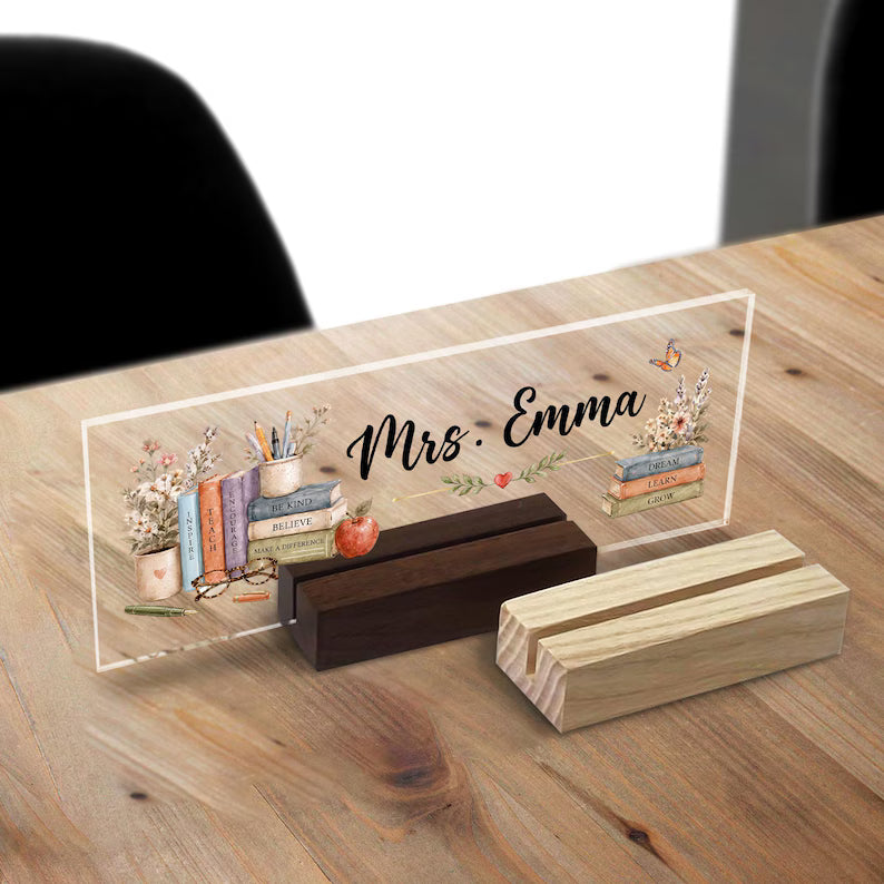 Personalized Teacher Appreciation Gift for Teacher Desk Nameplate, Custom Classroom Sign, Welcome Back to School Nurse Gifts Kindergarten. DNPETAL04