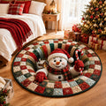 Christmas Snowman Round Rug, 3D Illusion Quilted Floor Mat, Candy Cane Holiday Rug, Cozy Winter Christmas Home Decor. QRPETAL26