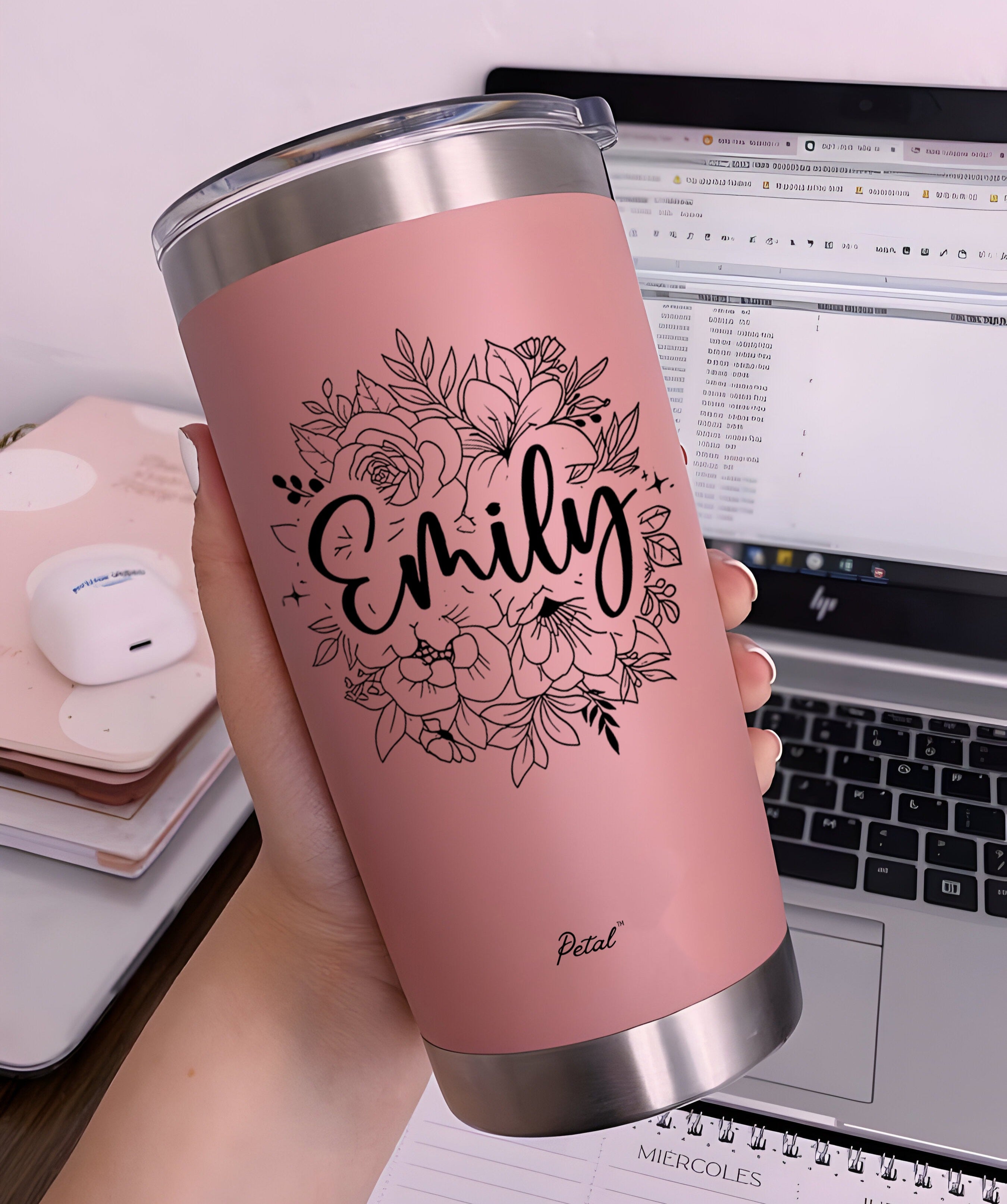 Personalized Birth Flowers With Name  Stainless Steel Tumbler 20oz, Bridesmaid Gift, Custom Name Travel Cup, Birthday Gift, Gift For Her Mother
