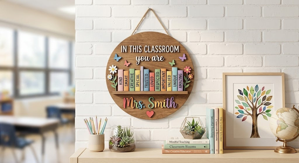 Teacher Door Hanger, Classroom Door Sign, Personalized Teacher Wood Sign, Back To School Classroom Decor, Teacher Gift. DHPETAL05