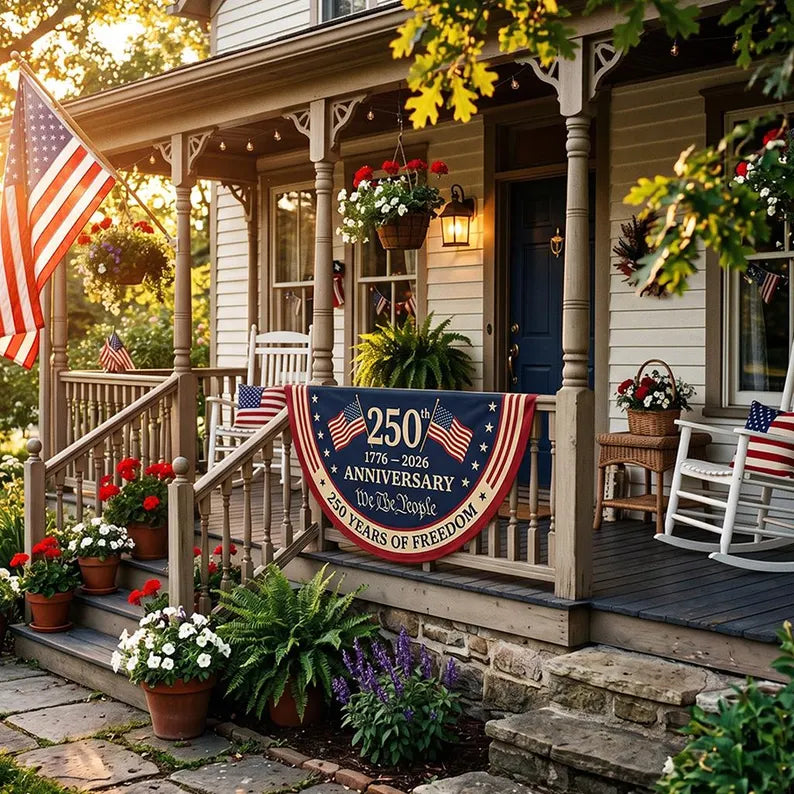 250th Anniversary America Bunting Flag, Patriotic Porch Decor, Semicircle Bunting Flag, Fourth of July Outdoor Decor, USA 1776 2026. BPETAL04