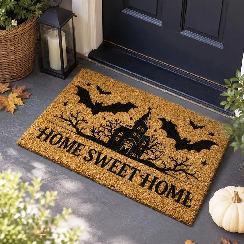 Halloween Bat Doormat,Home Sweet Home Mat,Haunted House Porch Mat,Spooky Welcome Mat,Fall Entryway Decor. DMPETAL5