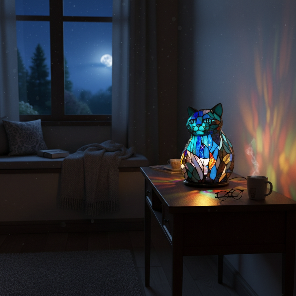 Colorful Cat LED Night Light, Acrylic Plastic Cat Table Lamp, Artistic Mosaic Style Night Lamp, Cozy Bedroom Decor, Cute Pet Lover Gift