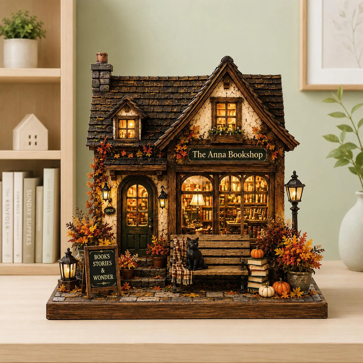 Personalized Fall House Wooden Block, Autumn Home Shelf Decor, Custom Family Name Cottage Sign, Pumpkin Porch Mantel Gift. WBPETAL4