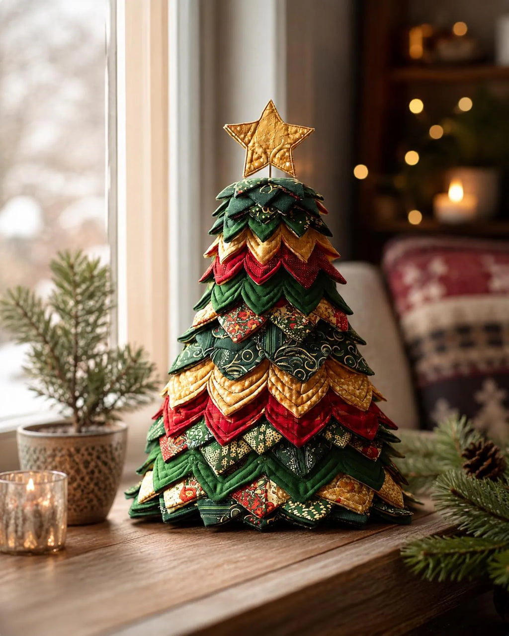 Layered Joy Tree Quilted Christmas Tree Paper Pattern, Festive Applique Sewing Project Pattern Only – Not a Finished Quilt QCTPETAL13