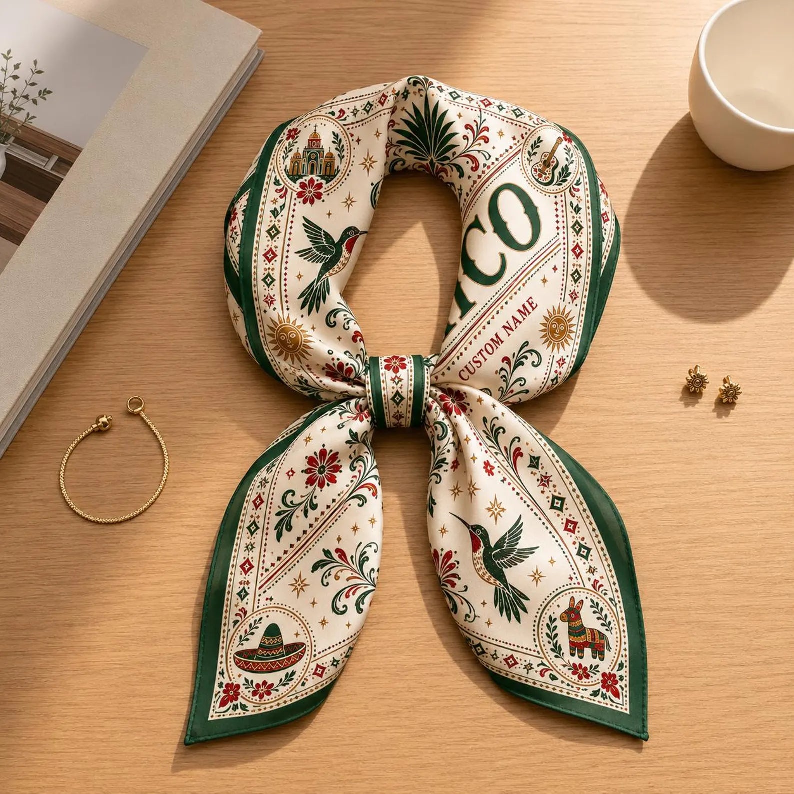 Custom Mexico Scarf, Custom Mexico Bandana, Beautiful Soft Mexico Flag Pattern Scarf, Perfect for Headwear, Mexico Soccer Festival, Vacation. SSPETAL4