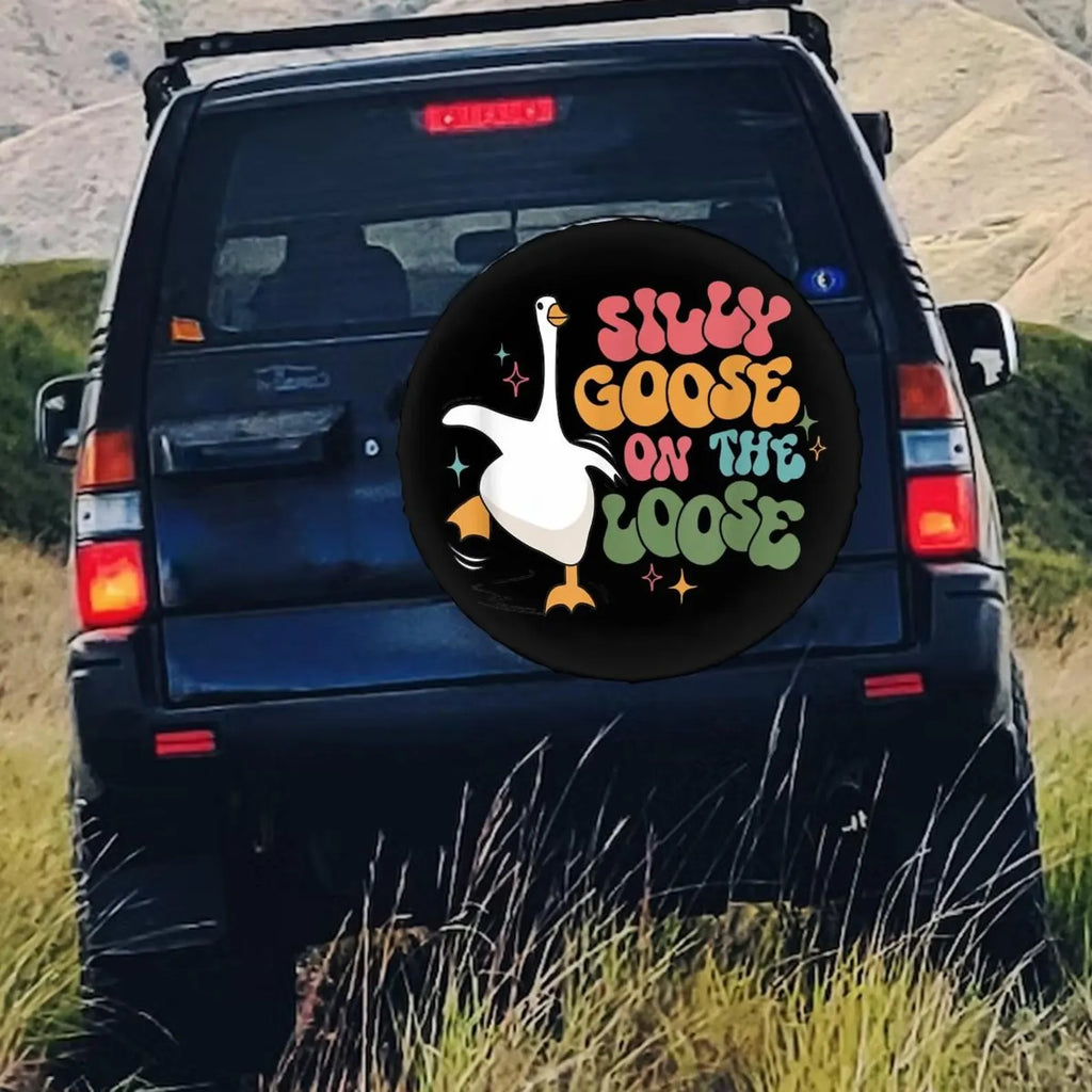 Silly Goose on the Loose PVC Leather Spare Tire Cover, Funny Goose Jeep Tire Cover, Retro Animal Car Accessories, Cute Off Road Vehicle Gift. TCPETAL3
